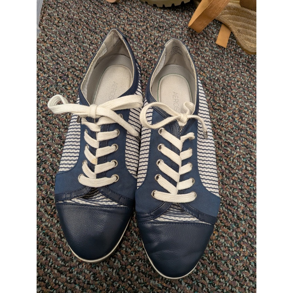 Aerosoles Super Smart Navy Blue White Striped Lace Up Sneakers Womens 7.5 M